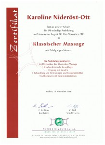 Zertifikat Klassische Massage